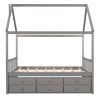 Full size Wooden House Bed with Trundle and 3 Storage Drawers - Grey