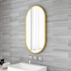 Wall Mounted Mirror; 36''x18'' Oval Bathroom Mirror; Gold Vanity Wall Mirror w/ Stainless Steel Metal Frame & Pre-Set Hooks for Vertical & Horizontal