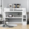 Twin Size Loft Bed with Staircase and Built-in Desk  - White