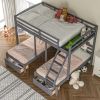 Full over Twin & Twin Bunk Bed,Triple Bunk Bed with Drawers, Gray - Gray