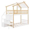 Twin Bunk Bed; House Bed; Storage and Guard Rail - White