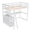 Twin Size Loft Bed with Desk and Shelves;  Two Built-in Drawers - White