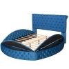 Queen Size Round Shape Upholstery Low Profile Storage Platform Bed with Storage Space on both Sides and Footboard - Blue