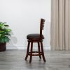 24" Counter Height Slat Back Swivel Stool; Cherry Finish; Charcoal Fabric Seat - as Pic