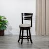 24" Counter Height Slat Back Swivel Stool; Espresso Finish; Beige Fabric Seat - as Pic