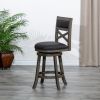 24" Counter Height X-Back Swivel Stool; Weathered Gray Finish; Charcoal Fabric Seat - as Pic