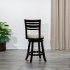 24" Counter Height Slat Back Swivel Stool; Espresso Finish; Beige Fabric Seat - as Pic