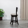 24" Counter Height Slat Back Swivel Stool; Espresso Finish; Beige Fabric Seat - as Pic