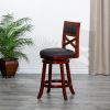 24" Counter Height X-Back Swivel Stool; Cherry Finish; Charcoal Fabric Seat - as Pic