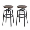 Set of 2 Swivel Adjustable Height Bar Stool - WALNUT & BLACK - as Pic