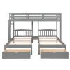 Twin over Twin & Twin Bunk Bed with Two Drawers and Built-in Middle Drawer - Gray