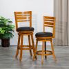 24" Counter Height Slat Back Swivel Stool; Natural Finish; Charcoal Fabric Seat - as Pic