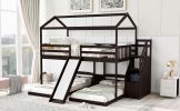 Full over Twin & Twin Bunk Bed,with Slide and Storage Staircase,Built-in Drawer and Shelf - Espresso