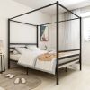 Metal Canopy Bed Frame;  Stable and durable metal platform ;  Queen Black - Queen - Black