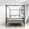 Metal Canopy Bed Frame;  Stable and durable metal platform ;  Queen Black - Queen - Black