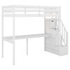 Twin Size Loft Bed with Storage Staircase and Built-in Desk - White