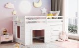 Twin Size Loft Bed with Cabinet and Shelf - White