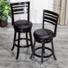 24" Counter Height Slat Back Swivel Stool; Espresso Finish; Black Leather Seat - as Pic