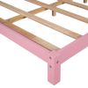 Full Size Wood Platform Bed with House-shaped Headboard  - Pink