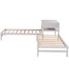 Twin Size L-Shaped Platform Beds with Drawer Linked with Built-in Rectangle Table - White