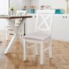 2 Pieces Farmhouse Rustic Wood Kitchen Upholstered X-Back Dining Chairs - White