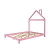 Full Size Wood Platform Bed with House-shaped Headboard  - Pink