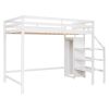 Full Size Loft Bed with Built-in Storage Wardrobe and Staircase - White