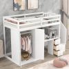 Twin Size Loft Bed with Wardrobe and Staircase;  Desk and Storage Drawers and Cabinet in 1 - White