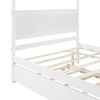 Wood Canopy Bed with Trundle Bed ; Full Size Canopy Platform bed With Support Slats .No Box Spring Needed - White