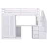 Twin Size Loft Bed with Wardrobe and Staircase;  Desk and Storage Drawers and Cabinet in 1 - White