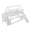 Twin over Twin House Bunk Bed with Slide and Storage Staircase - White