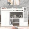 Twin Size Loft Bed with Wardrobe and Staircase;  Desk and Storage Drawers and Cabinet in 1 - White