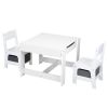 3-in-1 Kids Wood Table and 2 Chairs, Children Activity Table Set with Storage, Blackboard, Double-Sided Table for Drawing - white+gray