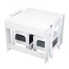 3-in-1 Kids Wood Table and 2 Chairs, Children Activity Table Set with Storage, Blackboard, Double-Sided Table for Drawing - white+gray