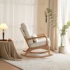 100*65*101cm High Back Belt Waist Pillow Log Color Solid Wood Armrest Backrest Seat Frame Iron Frame Indoor Rocking Chair Off-White Teddy Fleece - as