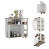 Paprika Kitchen Cart; Four Casters ; Four Open Shelves; Double Door Cabinet -Light Oak / White - as Pic