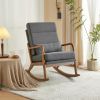 100*65*101cm High Back Belt Waist Pillow Log Color Solid Wood Armrest Backrest Seat Frame Iron Frame Indoor Rocking Chair Dark Gray Linen - as picture