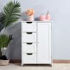 White Bathroom Storage Cabinet; Floor Cabinet with Adjustable Shelf and Drawers - White