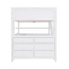 Full size Loft Bed with Drawers and Desk;  Wooden Loft Bed with Shelves - White