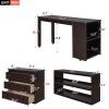 Low Study Full Loft Bed with Cabinet ; Shelves and Rolling Portable Desk ; Multiple Functions Bed - Espresso