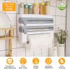 Kitchen Roll Dispenser Paper Roll Holder Plastic Wrap Film Foil Paper Organizer w/ Cutter Wall Mounted for Kitchen Bathroom - Grey & White