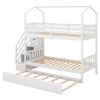 Multifunctional Twin over Twin House Bunk Bed with Staircase and Storage Space - White