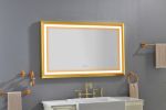 48 in. W x 30 in. H Oversized Rectangular Gold Framed LED Mirror Anti-Fog Dimmable Wall Mount Bathroom Vanity Mirror - Gold