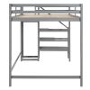 Full Size Loft Bed with Built-in Storage Wardrobe and Staircase - Gray