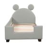 Twin Size Upholstered Daybed with Carton Ears Shaped Headboard - LIGHT GREY