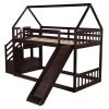 Twin over Twin House Bunk Bed with Slide and Storage Staircase - Espresso