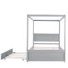 Wood Canopy Bed with Trundle Bed ; Full Size Canopy Platform bed With Support Slats .No Box Spring Needed - Gray