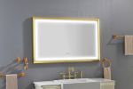 48 in. W x 30 in. H Oversized Rectangular Gold Framed LED Mirror Anti-Fog Dimmable Wall Mount Bathroom Vanity Mirror - Gold