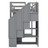 Twin Size Loft Bed with Wardrobe and Staircase;  Desk and Storage Drawers and Cabinet in 1 - Gray