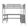 Twin size Loft Bed with Shelves and Desk;  Wooden Loft Bed with Desk - Gray